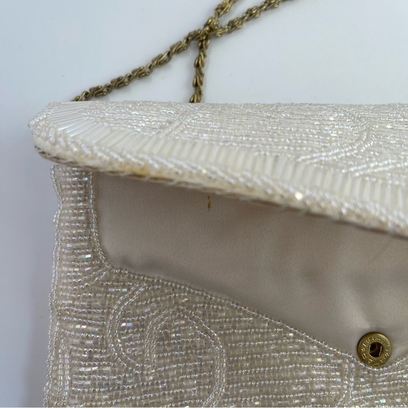 Vintage La regale Ivory White Cream Beaded satin purse clutch bag - Picture 15 of 16
